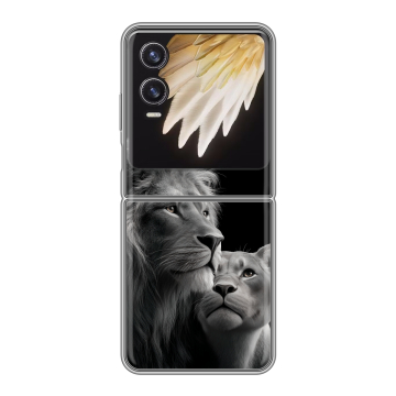 Пластиковый чехол на Tecno Phantom V Flip 2 с принтом Лев кошки