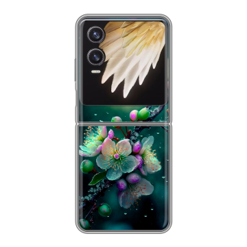 Пластиковый чехол на Tecno Phantom V Flip 2 с принтом Цветы и мрамор Пластиковый чехол на Tecno Phantom V Flip 2 с принтом Цветы и мрамор