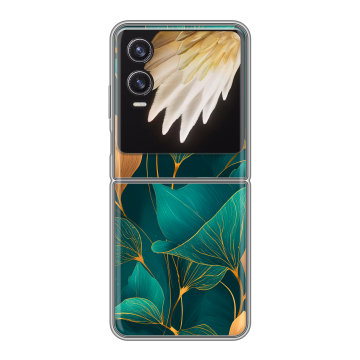 Пластиковый чехол на Tecno Phantom V Flip 2 с принтом Листья и золото