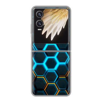 Пластиковый чехол на Tecno Phantom V Flip 2 с принтом Неоновые соты