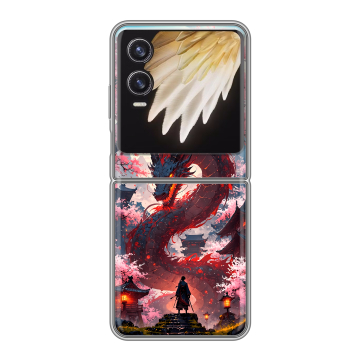 Пластиковый чехол на Tecno Phantom V Flip 2 с принтом Дракон Японский Пластиковый чехол на Tecno Phantom V Flip 2 с принтом Дракон Японский