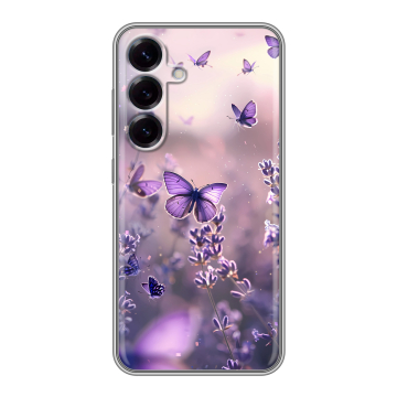 Силиконовый чехол на Samsung Galaxy S25 с принтом бабочки и лаванда Силиконовый чехол на Samsung Galaxy S25 с принтом бабочки и лаванда