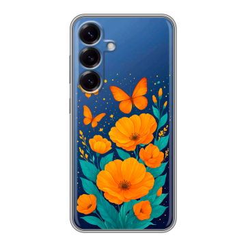 Силиконовый чехол на Samsung Galaxy S25 с принтом цветы бабочки Силиконовый чехол на Samsung Galaxy S25 с принтом цветы бабочки