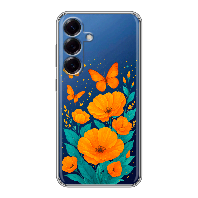 Силиконовый чехол на Samsung Galaxy S25 с принтом цветы бабочки Силиконовый чехол на Samsung Galaxy S25 с принтом цветы бабочки