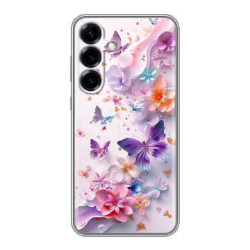 Силиконовый чехол на Samsung Galaxy S25 Plus с принтом цветы бабочки Силиконовый чехол на Samsung Galaxy S25 Plus с принтом цветы бабочки