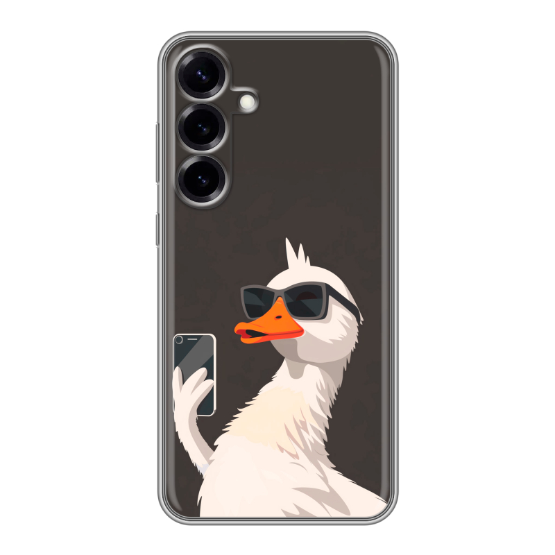 Силиконовый чехол на Samsung Galaxy S25 Plus с принтом утка в очках Силиконовый чехол на Samsung Galaxy S25 Plus с принтом утка в очках