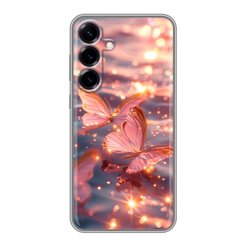 Силиконовый чехол на Samsung Galaxy S25 Plus с принтом бабочки розовые Силиконовый чехол на Samsung Galaxy S25 Plus с принтом бабочки розовые