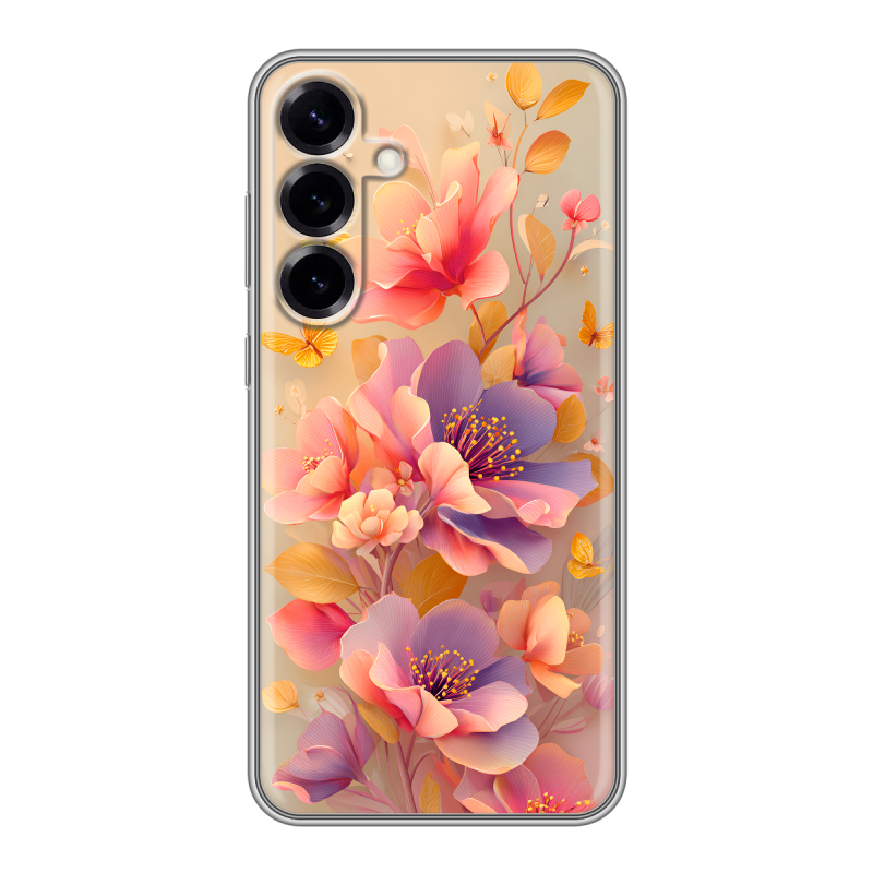 Силиконовый чехол на Samsung Galaxy S25 Plus с принтом Цветы и бабочки Силиконовый чехол на Samsung Galaxy S25 Plus с принтом Цветы и бабочки