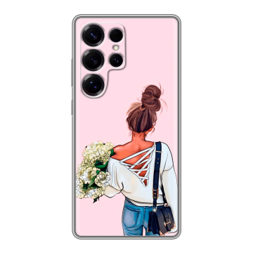 Силиконовый чехол на Samsung Galaxy S25 Ultra с принтом Девушка и букет Силиконовый чехол на Samsung Galaxy S25 Ultra с принтом Девушка и букет