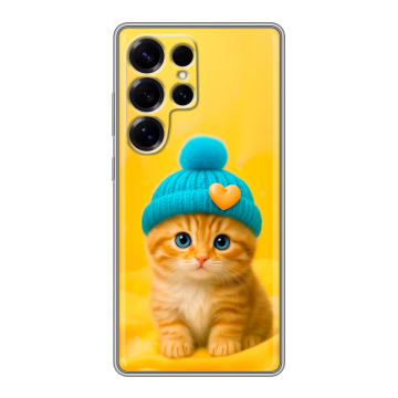 Силиконовый чехол на Samsung Galaxy S25 Ultra с принтом Котенок в шапке Силиконовый чехол на Samsung Galaxy S25 Ultra с принтом Котенок в шапке