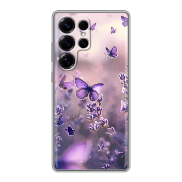 Силиконовый чехол на Samsung Galaxy S25 Ultra с принтом бабочки и лаванда Силиконовый чехол на Samsung Galaxy S25 Ultra с принтом бабочки и лаванда