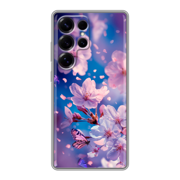 Силиконовый чехол на Samsung Galaxy S25 Ultra с принтом цветы бабочки Силиконовый чехол на Samsung Galaxy S25 Ultra с принтом цветы бабочки