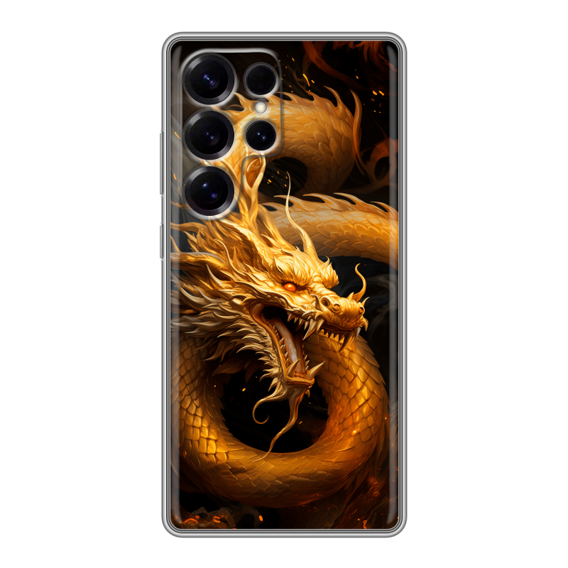 Силиконовый чехол на Samsung Galaxy S25 Ultra с принтом Золотой дракон Силиконовый чехол на Samsung Galaxy S25 Ultra с принтом Золотой дракон