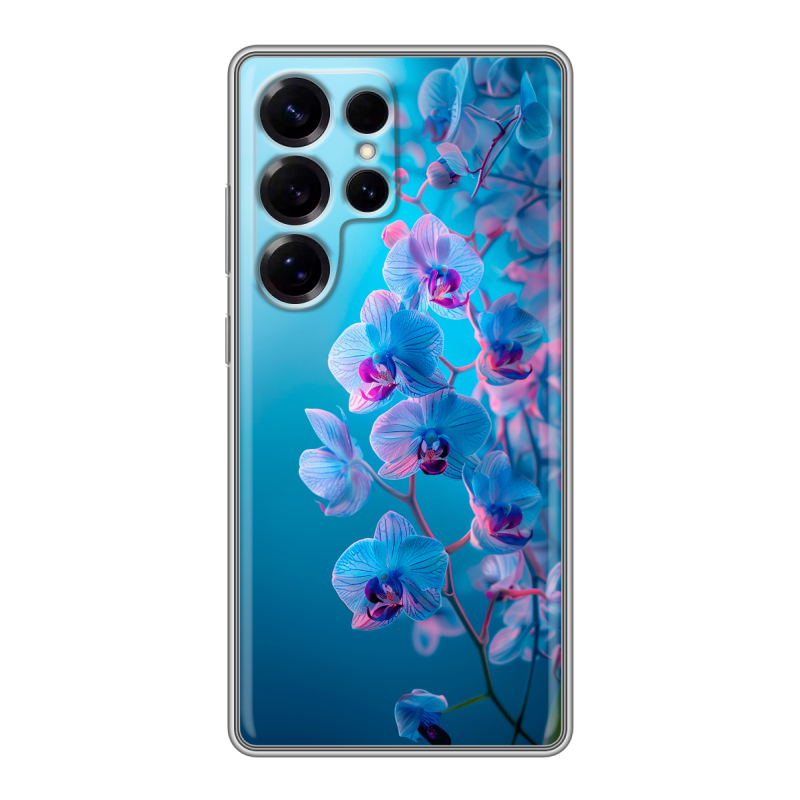 Силиконовый чехол на Samsung Galaxy S25 Ultra с принтом голубые орхидеи Силиконовый чехол на Samsung Galaxy S25 Ultra с принтом голубые орхидеи