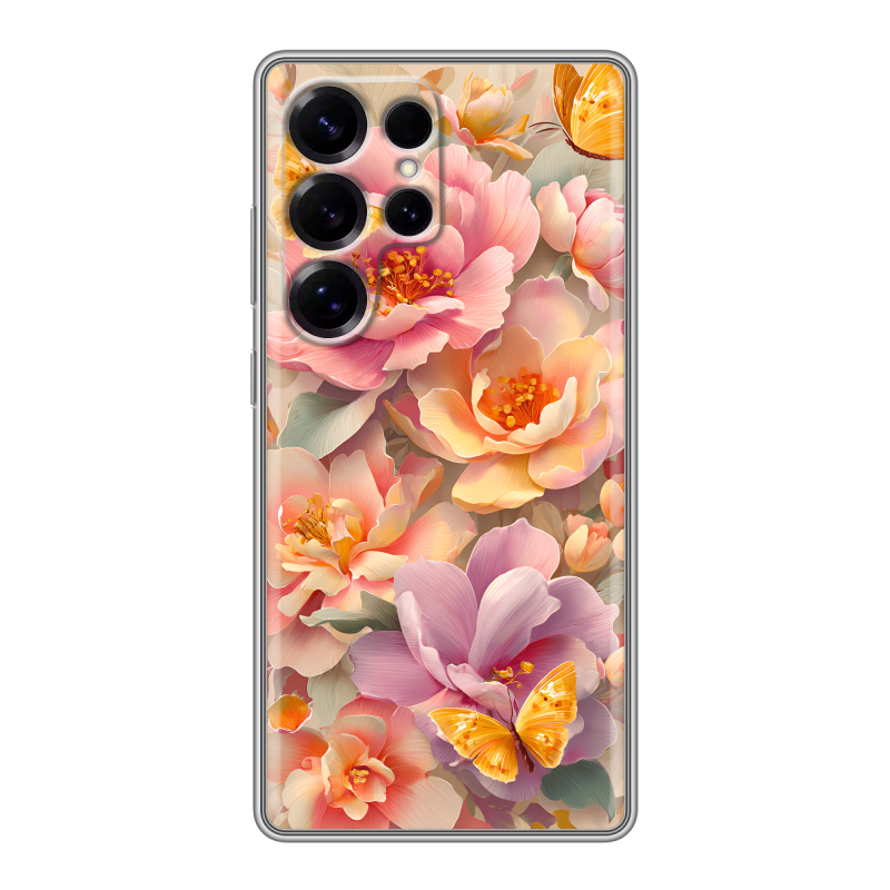 Силиконовый чехол на Samsung Galaxy S25 Ultra с принтом Цветы и бабочки Силиконовый чехол на Samsung Galaxy S25 Ultra с принтом Цветы и бабочки
