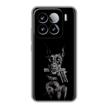 Силиконовый чехол на Xiaomi 15 с принтом Доберман и пистолет Силиконовый чехол на Xiaomi 15 с принтом Доберман и пистолет