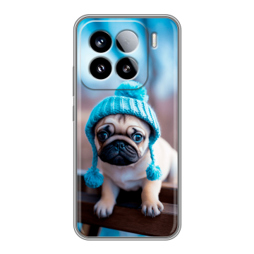 Силиконовый чехол на Xiaomi 15 с принтом Мопс в шапке Силиконовый чехол на Xiaomi 15 с принтом Мопс в шапке