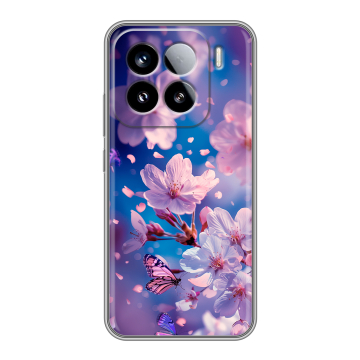 Силиконовый чехол на Xiaomi 15 с принтом цветы бабочки Силиконовый чехол на Xiaomi 15 с принтом цветы бабочки