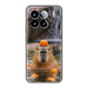 Силиконовый чехол на Xiaomi 15 с принтом Капибара с апельсином