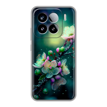 Силиконовый чехол на Xiaomi 15 с принтом Цветы и мрамор Силиконовый чехол на Xiaomi 15 с принтом Цветы и мрамор