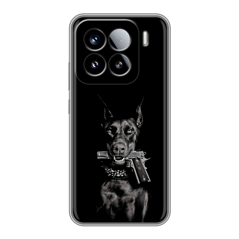 Силиконовый чехол на Xiaomi 15 с принтом Доберман и пистолет Силиконовый чехол на Xiaomi 15 с принтом Доберман и пистолет
