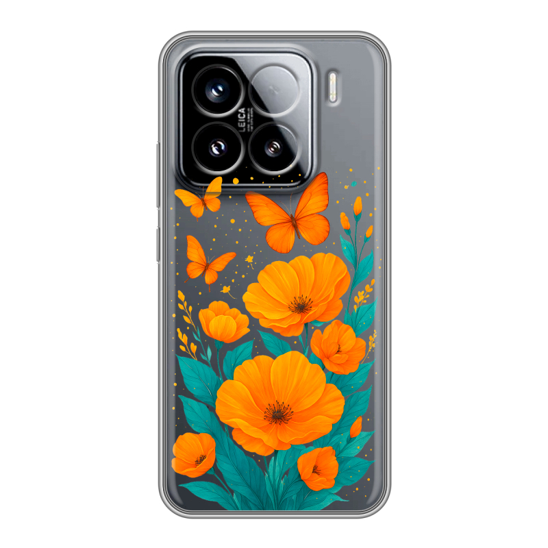Силиконовый чехол на Xiaomi 15 с принтом цветы бабочки Силиконовый чехол на Xiaomi 15 с принтом цветы бабочки