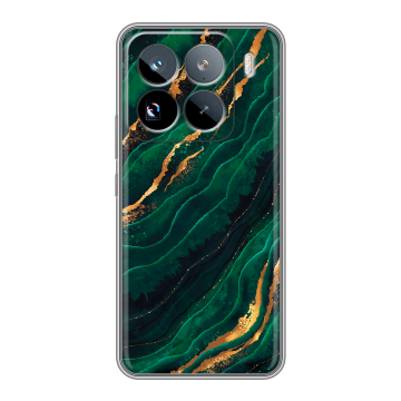 Силиконовый чехол на Xiaomi 15 Pro с принтом Мрамор зеленое золото