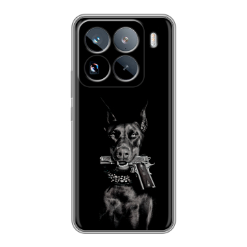 Силиконовый чехол на Xiaomi 15 Pro с принтом Доберман и пистолет