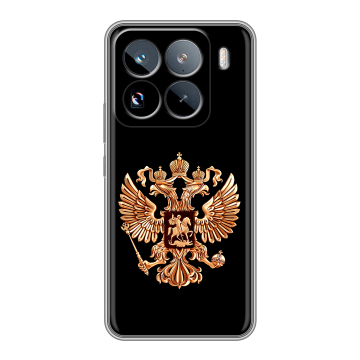 Силиконовый чехол на Xiaomi 15 Pro с принтом Герб России золотой