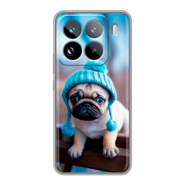 Силиконовый чехол на Xiaomi 15 Pro с принтом Мопс в шапке Силиконовый чехол на Xiaomi 15 Pro с принтом Мопс в шапке