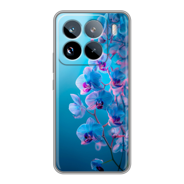 Силиконовый чехол на Xiaomi 15 Pro с принтом голубые орхидеи