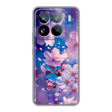 Силиконовый чехол на Xiaomi 15 Pro с принтом цветы бабочки