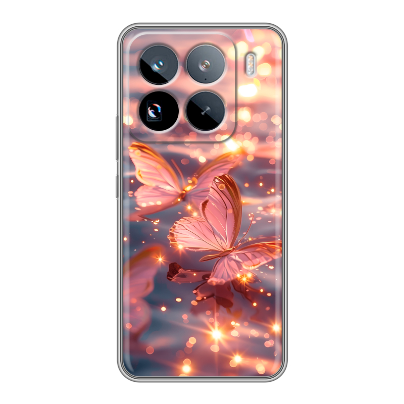 Силиконовый чехол на Xiaomi 15 Pro с принтом бабочки розовые Силиконовый чехол на Xiaomi 15 Pro с принтом бабочки розовые