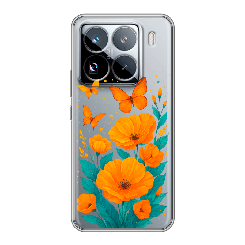 Силиконовый чехол на Xiaomi 15 Pro с принтом цветы бабочки Силиконовый чехол на Xiaomi 15 Pro с принтом цветы бабочки