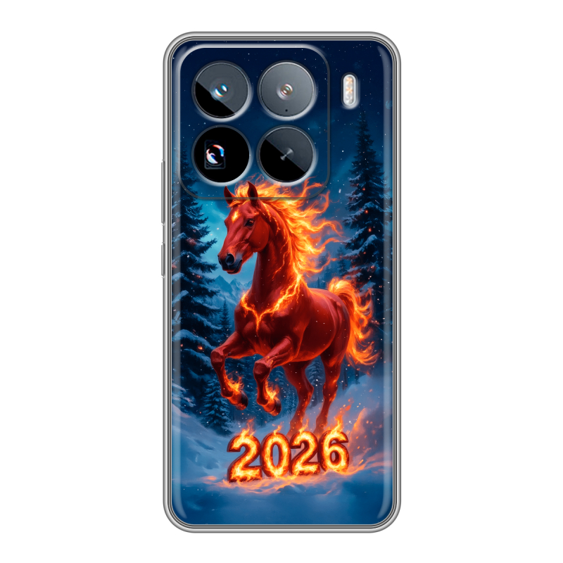 Силиконовый чехол на Xiaomi 15 Pro с принтом Новый год коня Силиконовый чехол на Xiaomi 15 Pro с принтом Новый год коня