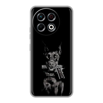 Силиконовый чехол на Tecno Spark 30 Pro с принтом Доберман и пистолет Силиконовый чехол на Tecno Spark 30 Pro с принтом Доберман и пистолет