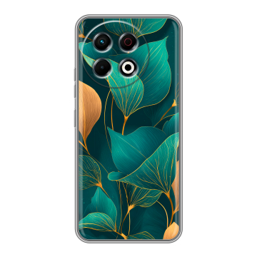 Силиконовый чехол на Tecno Spark 30 Pro с принтом Листья и золото