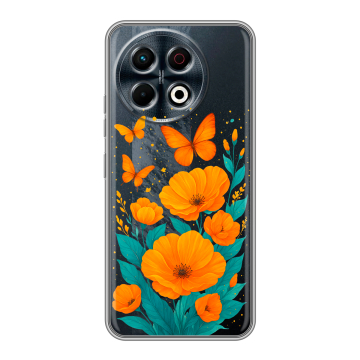 Силиконовый чехол на Tecno Spark 30 Pro с принтом цветы бабочки