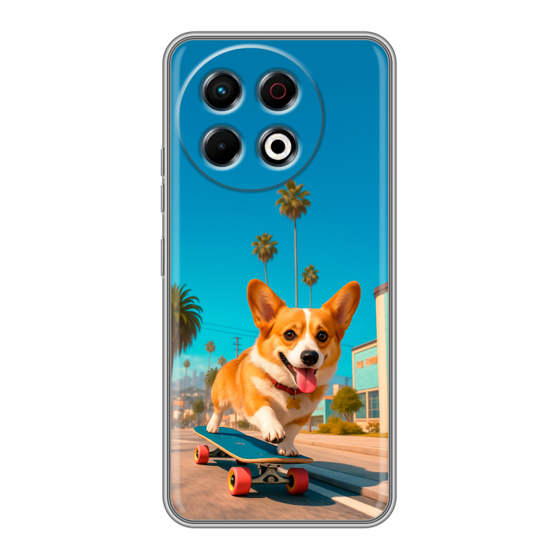 Силиконовый чехол на Tecno Spark 30 Pro с принтом Корги на скейте Силиконовый чехол на Tecno Spark 30 Pro с принтом Корги на скейте