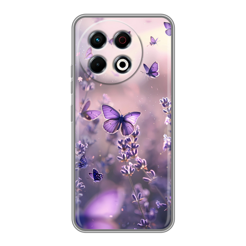 Силиконовый чехол на Tecno Spark 30 Pro с принтом бабочки и лаванда Силиконовый чехол на Tecno Spark 30 Pro с принтом бабочки и лаванда