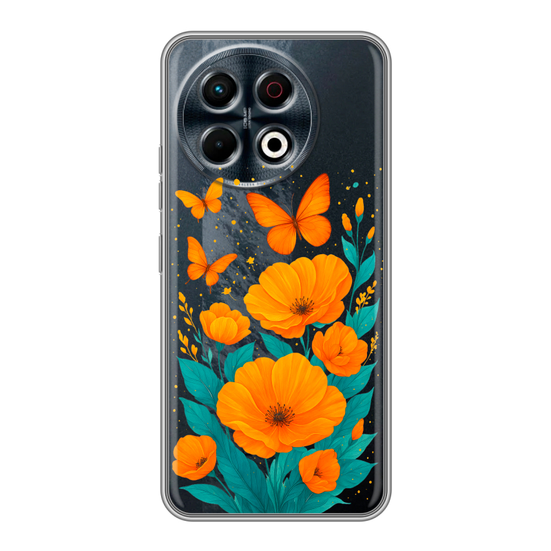 Силиконовый чехол на Tecno Spark 30 Pro с принтом цветы бабочки Силиконовый чехол на Tecno Spark 30 Pro с принтом цветы бабочки