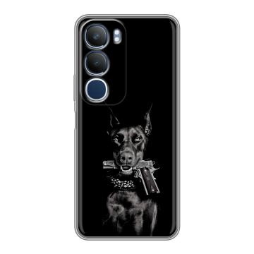 Силиконовый чехол на Vivo Y19s с принтом Доберман и пистолет Силиконовый чехол на Vivo Y19s с принтом Доберман и пистолет