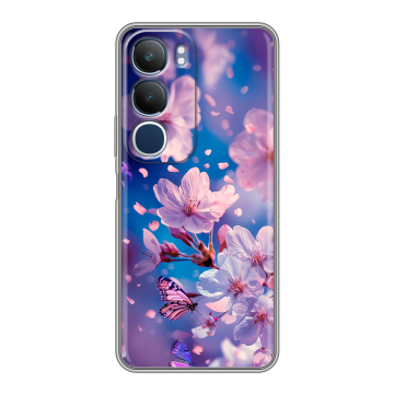 Силиконовый чехол на Vivo Y19s с принтом цветы бабочки