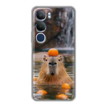 Силиконовый чехол на Vivo Y19s с принтом Капибара с апельсином