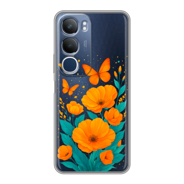Силиконовый чехол на Vivo Y19s с принтом цветы бабочки Силиконовый чехол на Vivo Y19s с принтом цветы бабочки