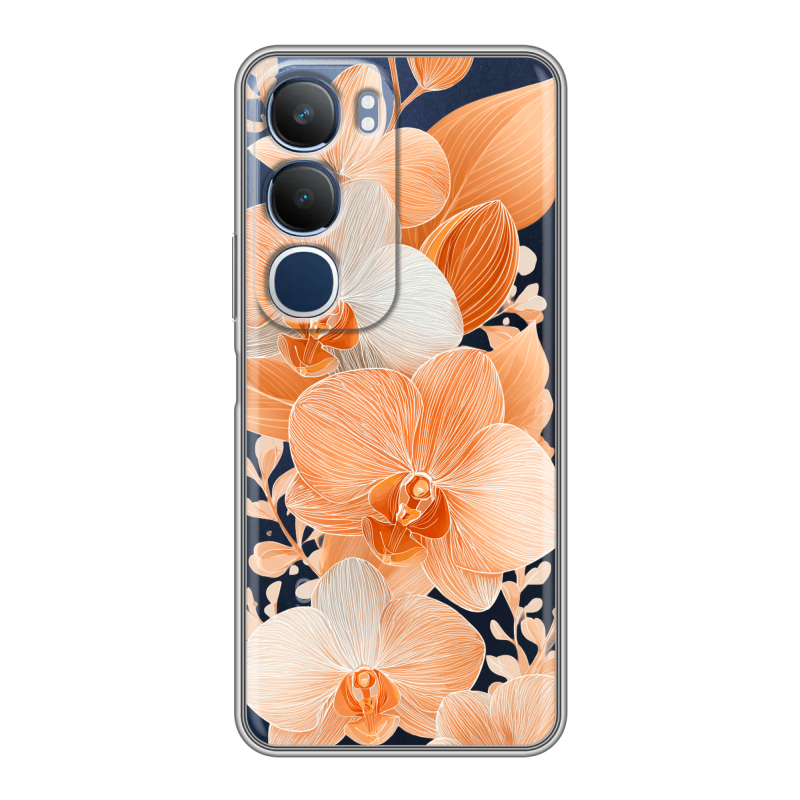 Силиконовый чехол на Vivo Y19s с принтом Бежевые цветы Силиконовый чехол на Vivo Y19s с принтом Бежевые цветы