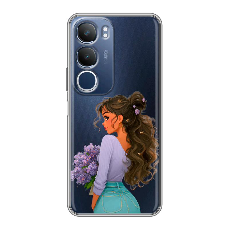 Силиконовый чехол на Vivo Y19s с принтом девушка цветы Силиконовый чехол на Vivo Y19s с принтом девушка цветы