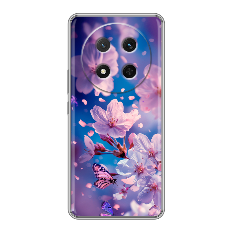 Силиконовый чехол на Honor X9c с принтом цветы бабочки Силиконовый чехол на Honor X9c с принтом цветы бабочки
