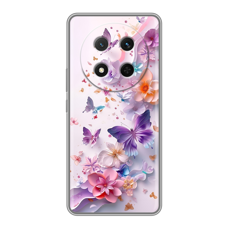 Силиконовый чехол на Honor X9c с принтом цветы бабочки Силиконовый чехол на Honor X9c с принтом цветы бабочки