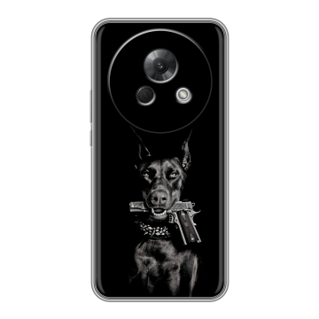 Силиконовый чехол на Meizu Lucky 08 с принтом Доберман и пистолет
